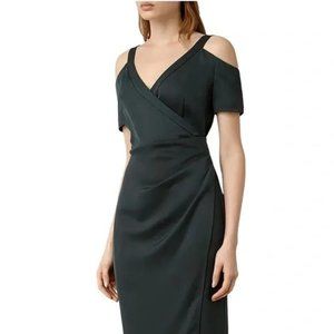 NWT AllSaints Womens Cadia Dress 0 Black Cold Shoulder Wrap Cocktail Party $285